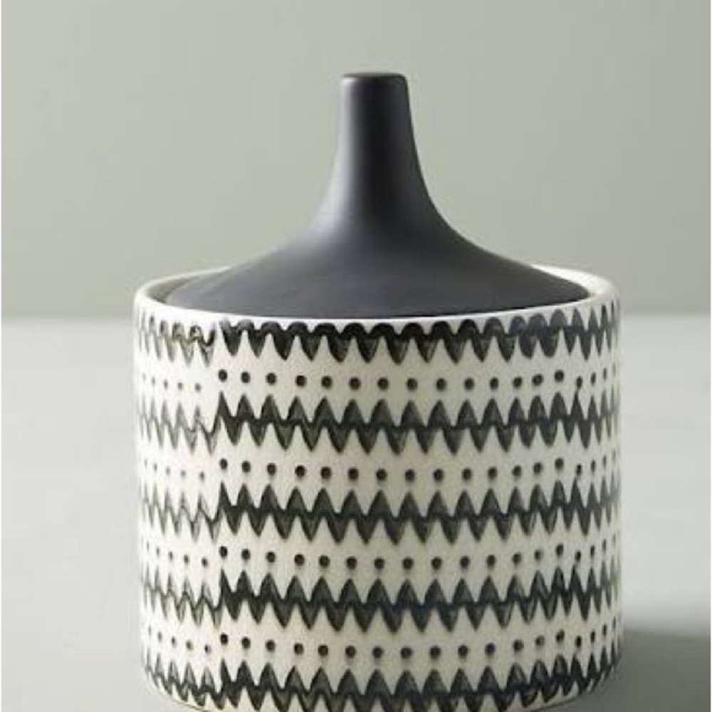 Anthropologie Caia Black and White Lidded Jar Medium